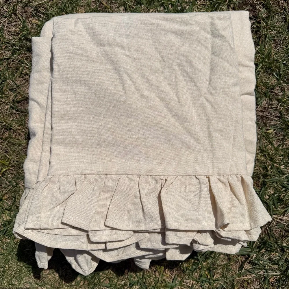 Simply Shabby Chic Ruffled Linen Blend King 3-Piece Duvet Cover Set Oatmeal NIP